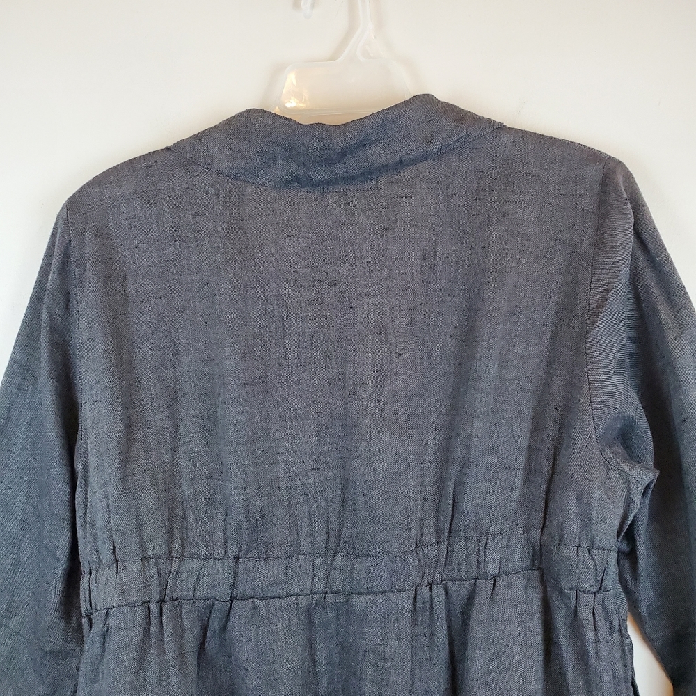 FLAX Gray 100% Linen Button Down Blouse Top Size Small Womens - Picture 7 of 10